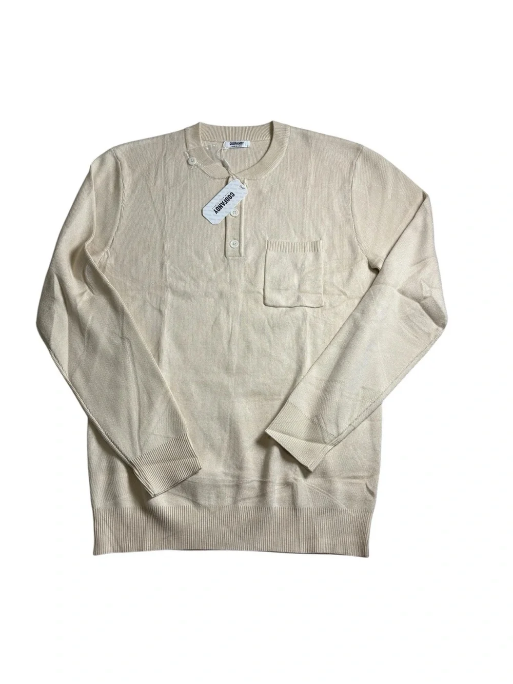 Coofandy Sweater Pullover Men M Cream Beige Knit Long Sleeve Crew Neck Button